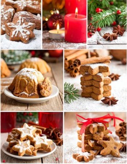 Collage of Christmas cookies and sweets, variation of sweet desserts, lots of unhealthy calories,