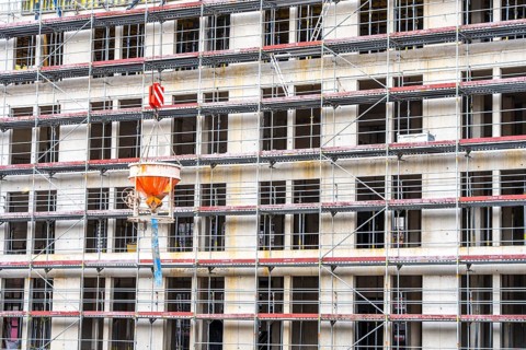 Construction site, residential construction, 50 new, publicly funded rental apartments, catering,