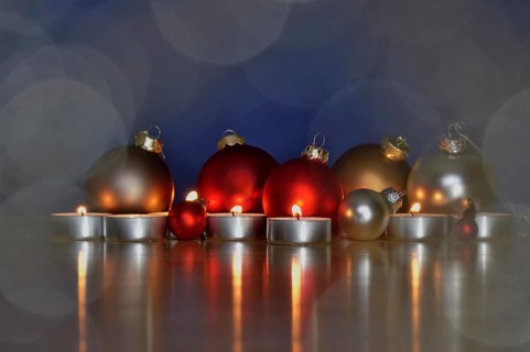 Still life with Christmas tree balls and candles, Germany