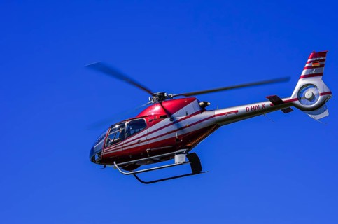 A Eurocopter EC 120B Colibri helicopter, D-HALX registration, during a flight demonstration as part