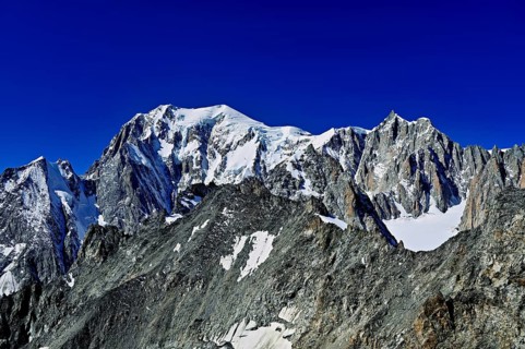 From left, the mountains L'Aiguille Blanche de Peuterey, Mont Blanc, Mont Maudit, Pointe Helbronner
