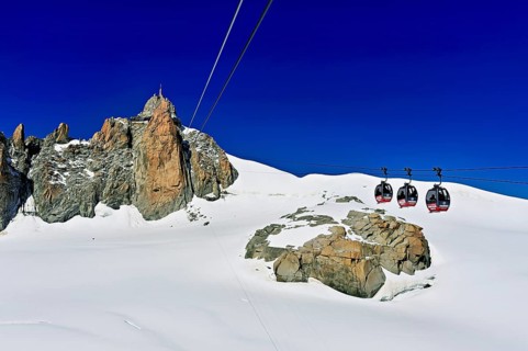 View from the Télécabine Panorama Railway to the Aiguille du Midi mountain station,