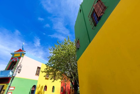 Argentina, colorful buildings of El Caminito, a popular tourist destination in Buenos Aires