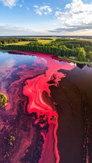 Red algae plant on the lake. abstract ecology nature concept, wild landscape with vibrant red