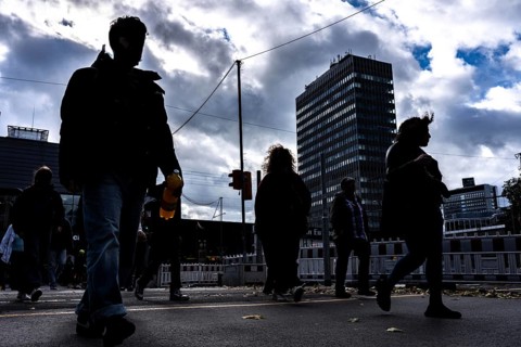 Passers-by in downtown Essen at the main train station, North Rhine-Westphalia, Germany