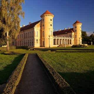 Rheinsberg Castle, front in late evening light, prime example of Friederician Rococo, Ruppiner