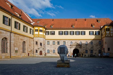 Courtyard with monumental portrait of Roman Emperor Augustus, Hohentübingen Castle, Tübingen,