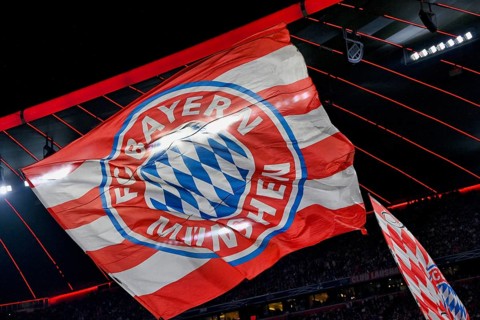 Flag, flying under stadium roof, logo FC Bayern Munich, FCB, Champions League, Allianz Arena,
