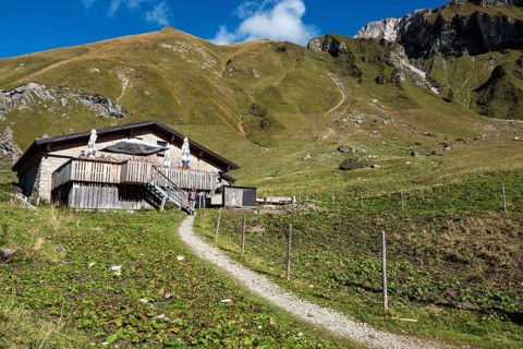 Obere Traualpe am Traualpsee, Allgäu Alps, Tannheim, Tyrol, Austria