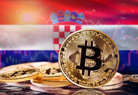 Bitcoin with Croatia flag in the background. Investors in cryptocurrency and Blockchain Technology