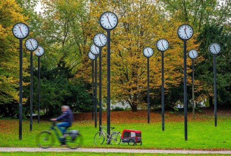 The art installation Zeitfeld in Volksgarten Park in Düsseldorf-Oberbilk, a total of 24 station