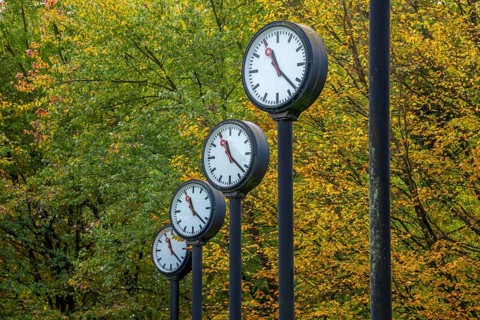 The art installation Zeitfeld in Volksgarten Park in Düsseldorf-Oberbilk, a total of 24 station