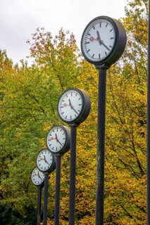 The art installation Zeitfeld in Volksgarten Park in Düsseldorf-Oberbilk, a total of 24 station