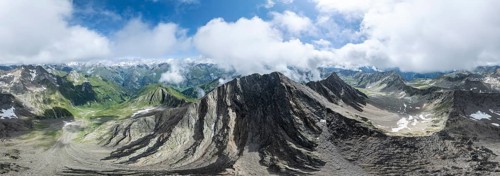 360° alpine panorama, aerial view, Lasörling summit, Lasörling Group, Hohe Tauern, East Tyrol,