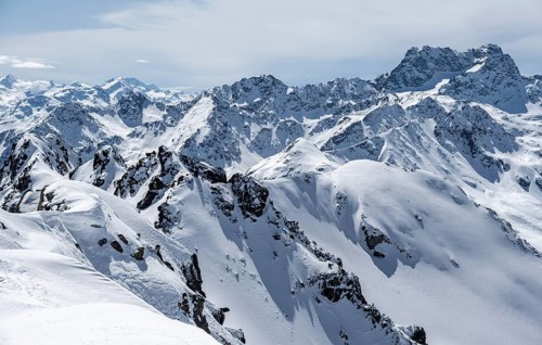 View of mountain panorama, mountain landscape in winter, Albula Alps, Rhaetian Alps, Graubünden,