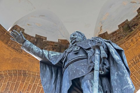 Statue, Kaiser Wilhelm Memorial, Porta Westfalica, North Rhine-Westphalia, Germany