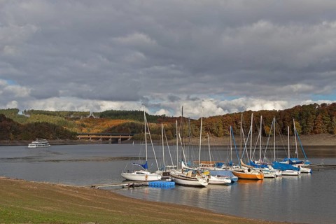 Marina, excursion ship, Sondern, Olpe, Biggesee, Sauerland, North Rhine-Westphalia, Germany