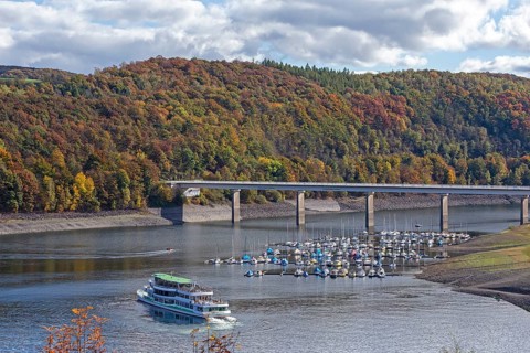Marina, excursion ship, Talbrücke, Sondern, Olpe, Biggesee, Sauerland, North Rhine-Westphalia,