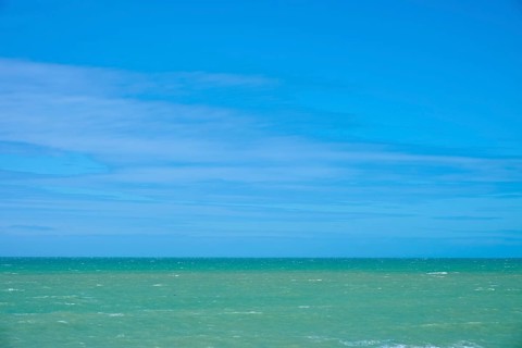 Wide sea under clear blue sky, Tuhawaiki Point Lighthouse or Jack's Point Lighthouse, Scarborough,