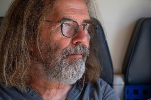 Portrait of man with beard and glasses, Franconia, Bavaria, Germany