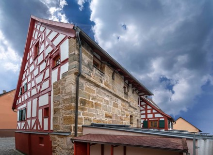 Historic half-timbered house with integrated city wall, built in 1553, reconstructions in 1660 and