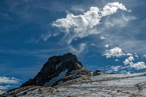 Right pulpit wall, back left mountains of the Allgäu Alps, cloud formation, Vorarlberg, Austria