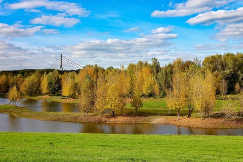 Wesel, Lower Rhine, North Rhine-Westphalia, Germany - autumn on the Lippe, trees with colorful