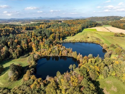 Aerial view of Lake Beech including Güttinger See, a swimming lake near Radolfzell am Lake