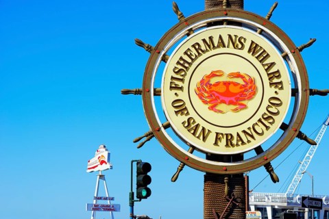 Fishermans Wharf sign post, San Francisco, California, USA