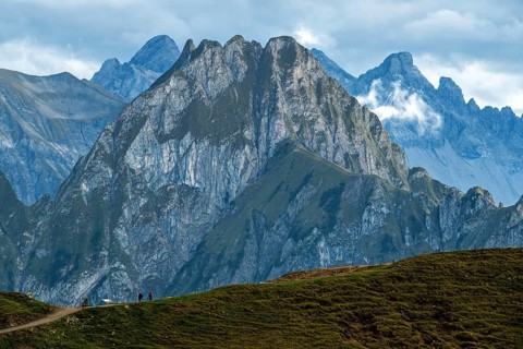 View from Nebelhorn to Höfats, Allgäu Alps, Oberstdorf, Oberallgäu, Allgäu, Bavaria, Germany