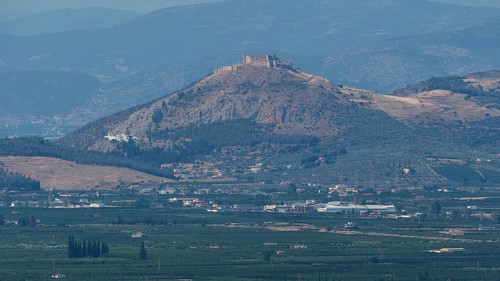 View of a fortress located on a hill, view of the plain, archaeological site, UNESCO World Heritage