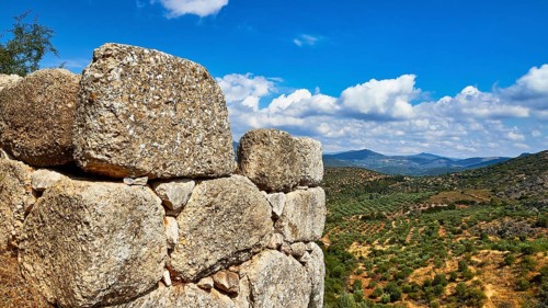 Outer wall, view of the plain, archaeological site, UNESCO World Heritage Site, Mycenae, Mycenae,
