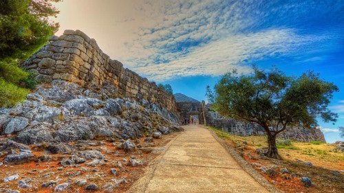 Cyclopian walls of the Acropolis, lion gate, Mycenae, archaeological site, UNESCO World Heritage