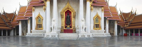 Marble temple, made of Carrara marble, Wat Benchamabopit, back of Ubosot, Buddhist temple in the