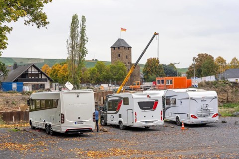 Motorhome parking space opposite the old town of Ahrweiler, right on the river Ahr,