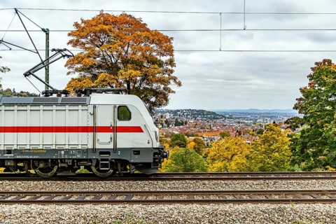 InterCity operated by Deutsche Bahn AG on the road between Stuttgart and Singen. The panoramic