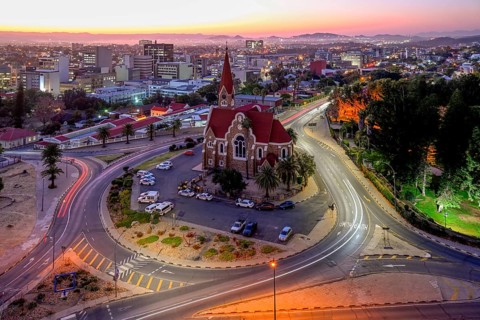 View of the Evangelical Lutheran Christ Church from 1910, blue hour, Windhoek, Khomas region,