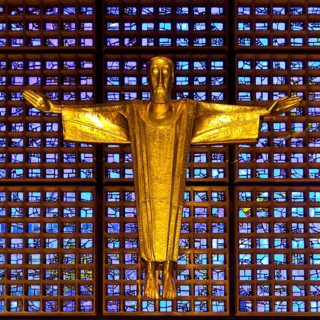 Kaiser Wilhelm Memorial Church, interior of the New Church with Resurrection Christ, Berlin,