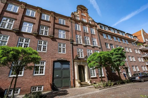 Facades of the historic brick buildings in Peterstraße, Komponistenviertel, Neustadt, Hamburg,
