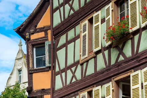 Historic half-timbered houses in the old town centre of Colmar, France