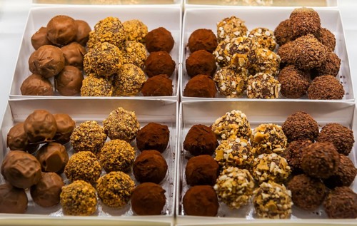 Typical chocolates from Alsace on display in a patisserie