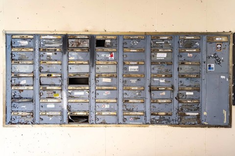 Letterbox system on a block of flats. Stuttgart, Baden-Württemberg, Germany