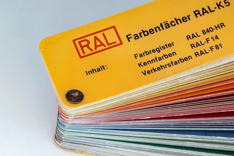 RAL colour fan. RAL colours are standardised colours from the RAL German Institute for Quality