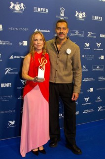 Anneke Kim Sarnau and Michael Klammer present the award for Haley Louise Jones as best actress in a