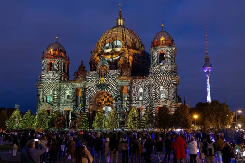 Berlin Cathedral, 21st BERLIN FESTIVAL OF LIGHTS, motto Let's Shine Together, light installations,