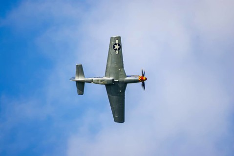 A North American P-51 Mustang of the flying group Flying Bulls, the Nooky Booky IV during an air