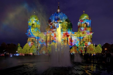 Berlin Cathedral, 21st BERLIN FESTIVAL OF LIGHTS, motto Let's Shine Together, light installations,