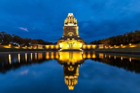 Monument to the Battle of the Nations, Lake of Tears, Blue Hour, Leipzig, Saxony, Germany