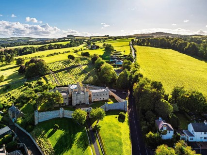 Jedburgh Castle from a drone, Jedburgh, Scottish Borders, Scotland, UK