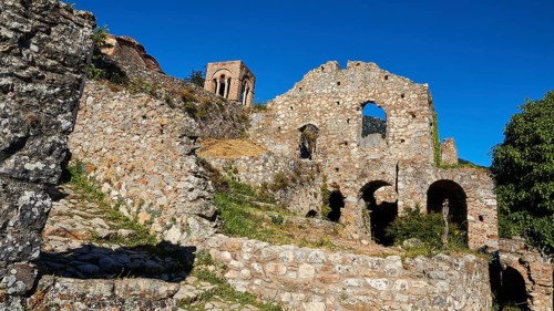 Church of Agia Sophia from the 14th century AD, historical ruins with stone arches and ancient